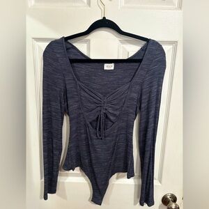 Le Lis Ruched Front Bra Cutout Heathered Blue Bodysuit